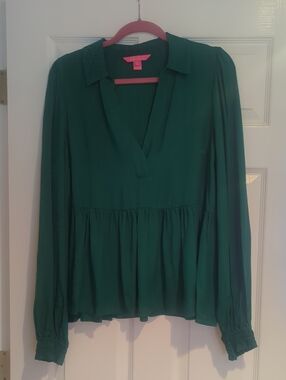 Lilly Pulitzer Emerald Green V-Neck Peasant Blouse